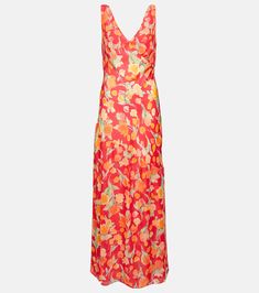 Moniq Floral Maxi Dress in Multicoloured - Rixo | Mytheresa Spring Floral Print Maxi V-neck Dress, Floral Print Maxi V-neck Party Dress, Summer V-neck Maxi Dress With Floral Print, Red V-neck Maxi Dress With Side Slits, Red V-neck Dress With Side Slits, Spring Floor-length Midi Dress With Side Slits, Floor-length Midi Dress With Side Slits For Spring, Spring Floor-length Maxi Dress With Side Slits, Printed Maxi Length V-neck Dress