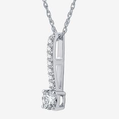 Diamond Clarity: Si2-I1Jewelry Closure: Spring Ring ClaspSetting: ProngStone Cut: RoundDiamond Color: H-IMetal Color: WhiteChain Length: 18 InchRounded Carat Weight: 1/2 Ct. T.w.Chain Construction: RopeCare: Wipe CleanStone Type: 8 Lab Grown DiamondAuthenticity: Lab Grown DiamondBirthstone: April BirthstoneMetal: 10k White GoldNecklace Type: Multi-Diamond Necklaces, Pendant NecklacesPendant & Charms Type: PendantsCountry of Origin: Imported Classic White Necklace With Prong Setting, White Round Cut Necklace For Anniversary, Formal White Necklace With Prong Setting, Round Pendant Necklaces With Bail For Anniversary, Classic Necklaces With Round Pendant And Bail, Anniversary Pendant Necklace With Lab Grown Diamond, Round Pendant Jewelry With Bail For Anniversary, Sterling Silver Necklace With Bail For Anniversary, Formal Silver Necklaces With Bail