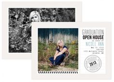 an open house card with a woman sitting on the ground in front of some flowers