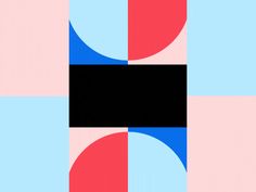 an abstract geometric design with blue, pink and black squares