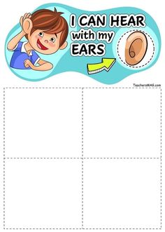 i can hear with my ears worksheet for kids to learn how to read