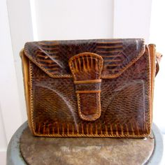 Alligator Bag - Purse - Vintage Hand Made - Shoulder Bag - 40s - 50s by stateandmainvintage on Etsy Vintage Crossbody Satchel, Vintage Canvas Shoulder Bag, Vintage Brown Bag With Adjustable Strap, Vintage Leather Backpack Shoulder Bag, Vintage Leather Shoulder Backpack, Retro Rectangular Bag With Crocodile Pattern, Vintage Brown Crossbody Shoulder Bag, Vintage Bags With Crocodile Pattern For Daily Use, Vintage Crocodile Pattern Bags For Daily Use