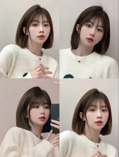 Short Hair Korean Style Layer With Bangs, Korean Air Bangs Short Hair, Layer Medium Length Ngắn, Korean Bob Haircut Bangs Round Faces, Korean Layered Bob With Fringe, Pingu Pingu, Ulzzang Short Hair, Short Hair Haircuts, Bobs Haircuts