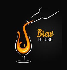 the logo for brew house is orange and white with a bird in it's beak