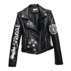 punk rock struggle studded leather jacket Punk Style Outerwear With Rivets For Fall, Winter Leather Jacket With Rivets, Rocker Biker Jacket With Rivets For Fall, Winter Rocker Leather Jacket With Rivets, Fall Rocker Biker Jacket With Rivets, Winter Leather Jacket With Rivets For Streetwear, Winter Leather Jacket With Rivets For Bikers, Black Leather Jacket With Rivets, Riveted Leather Jacket For Biker Events