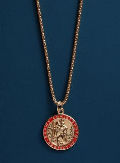 Gold Saint Christopher Red enamel pendant Necklaces WE ARE ALL SMITH: Men's Jewelry & Clothing. Dope Jewelry Accessories, Men's Necklace Gold, St Christopher, Saint Christopher, Mens Gold Jewelry, Dope Jewelry, Round Box, Christmas Gifts For Him, Jewelry Fashion Trends