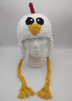 "Perfect for the chicken lover in your life Hat is made to order in any size. It's made with a combination on acrylic white yarn and Berna Pipsqueak yarn, giving it a super soft feel. Buttons are used for the eyes and may vary depending on my stock. Customizations are welcome...different comb, tassels, etc. Please make a \"Note to Seller\" about your preferences Don't forget to add Chicken Feet Covers to complete your Chicken Halloween Costumes https://www.etsy.com/listing/744100147/crochet-chic Fun White Adjustable Hat, White Bonnet Hat One Size Fits Most, Adjustable White Fun Hat, White Crochet Cap One Size Fits Most, Fun White Mini Hats As Gifts, Fun White Mini Hat As Gift, Fun White Cap Style Costume Hats And Headpieces, Fun White Cap Style Costume Hats, Fun White Costume Hats And Headpieces