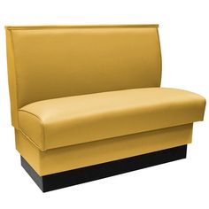 a yellow couch with black legs on an isolated white background