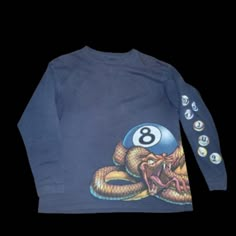 Beautiful Fade, Small Hold On The Back. Size L Pit To Pit-22 In Length-28 In Vintage Long Sleeve Printed Shirt, Vintage Long Sleeve Printed T-shirt, Indigo Snake, Snake Tshirt Design, Snake Shirt, Long Sleeve Shirt, Blue Orange, Design Inspo, Sleeve Shirt