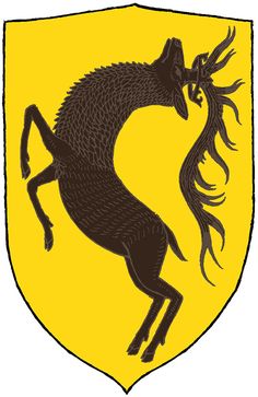 a black and yellow crest with a horse on it's back legs in the air