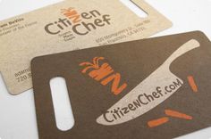 two brown and white business cards with an orange logo on them, one for citizen chef