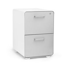 a white filing cabinet with two drawers