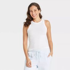 Women's Slim Fit Ribbed High Neck Tank Top - A New Day™ : Target Breezy Weather, Target Tank Top, Bday Wish List, Rib Tank Top, Rib Knit Top, High Neck Tank Top, Best Tank Tops, Summer Capsule, High Neck Tank