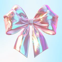 a shiny pink bow on top of a blue background