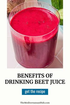 Refreshing beet juice with apple, carrot, ginger and citrus is packed with antioxidants, iron, and vitamins for a natural energy boost.