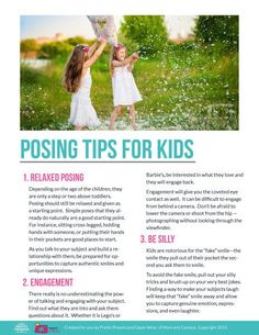 Click here to read our children's posing guide and essential tips for photographing kids. Photographing & posing children can be challenging but also a whole lot of fun! Pretty Presets, Children Photography Poses, Photo Prompts, Photo Posing, Toddler Photography, Posing Tips, Photography Guide, Posing Guide, Childrens Photography