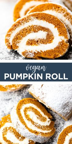 vegan pumpkin roll with cream cheese filling