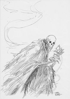 a drawing of a skeleton holding a flower