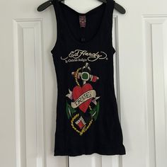 Ed Hardy By Christian Audigier True Anchor Hrt Ribbed Tank Vintage Nwt Tank Size M Ed Hardy Tank Top, Kim Kardashian 2000's, Ed Hardy Top, Wine Aunt, Boho Attire, Ghoulia Yelps, 2000s Clothing, Trashy Outfits, Sam Colby