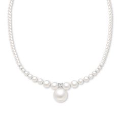 Jeulia Elegant White Pearl Sterling Silver Necklace- Jeulia Jewelry Elegant Pearl Embellished Jewelry, Elegant Akoya Pearl Necklace In White Gold, Elegant Silver Pearl Necklace For Formal Occasions, Elegant Single Strand Round Necklace, Elegant Bridal Necklace With Pearl Pendant For Anniversary, Elegant White Single Strand Bridal Necklace, Formal Akoya Pearl Bridal Necklace With Pearl Chain, Elegant Pearl Bridal Necklace In White Gold, Classic Pearl Drop Necklace For Evening