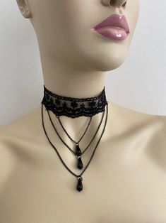 Elegant Choker Style Layered Necklace For Parties, Gothic Dangle Necklaces For Parties, Elegant Dangle Choker For Parties, Elegant Black Rhinestone Necklace For Wedding, Elegant Layered Pendant Necklace For Parties, Pendant Jeweled Choker For Wedding, Jeweled Pendant Choker For Wedding, Wedding Pendant Choker With Jewels, Wedding Costume Jewelry Choker With Jewels