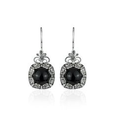 925 Sterling Silver Handcrafted Filigree Art Flower Figured Drop Earrings with Genuine Black Onyx Gemstone Elegant Black Drop Earrings Jewelry, Elegant Onyx Jewelry For Evening, Elegant Onyx Dangle Jewelry, Elegant Onyx Earrings, Elegant Round Onyx Earrings, Elegant Onyx Earrings For Party, Elegant Black Earrings For Formal Occasions, Elegant Black Formal Earrings, Classic Gemstone Accented Drop Earrings