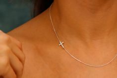 Sideways Cross Necklace  - High Quality Solid 925 Sterling Silver - The most unique jewelry you can find - It's dainty and can be worn every day - A special piece you'll treasure - We have 14,16,18,20,22 inch options - Finish: Sterling Silver ∙ 18K Gold ∙ Rose Gold - %100 Lead and Nickel Free, Antitarnish, Waterproof, Hypoallergenic - All necklaces are custom made by hand - All of our products are sent in gift packs Minimalist Cross Jewelry For Anniversary, Dainty Sterling Silver Cross Jewelry, Fine Jewelry Sterling Silver Cross Necklace, Sterling Silver Cross Fine Jewelry, Fine Jewelry Sterling Silver Cross, Sterling Silver Cross Jewelry With Clasp, Sterling Silver Cross Necklaces For Mother's Day, Fine Jewelry Cross Pendant For Gift, Fine Jewelry Cross-shaped Gift