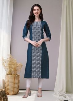 Here is the designed schiffli embroidery Work Kurta by PARNAVI. Ideal for Casual, Party & festival wear. This product is made from Cotton and finished in an attractive colors.   This Kurta available in 8 different size (M, L, XL, XXL, 3XL, 4XL, 5XL, 6XL) & available in attractive different color It features Round Neck, 3/4 Sleeve and Up to 44' inch (Calf Length) length and  Stitched ready to wear Kurta and is targeted towards Girls & women   There might be minor color variation between actual pr Straight Kurta With Zari Work For Spring, Straight Kurta Traditional Wear With Zari Work For Spring, Spring Straight Kurta With Embroidered Border, Straight Kurta With Embroidered Border For Spring, Straight Chanderi Kurta With Embroidered Border, Chanderi Straight Kurta With Embroidered Border, Spring Embroidered Straight Kurta, Bollywood Style Straight Kurta With Floral Embroidery, Spring Traditional Kurta With Embroidered Border