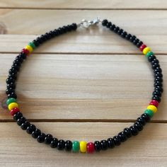 Rasta Style Beaded Anklet Colorful Anklet Seed Bead Anklet | Etsy Casual Multicolor Beaded Anklets, Black Beaded Bracelet With Colorful Beads For The Beach, Black Beaded Bracelets With Colorful Beads For Beach, Black Beaded Bracelets For The Beach, Casual Anklets With Round Beads For Vacation, Casual Beach Anklets With Round Beads, Casual Round Beads Anklets For Beach, Casual Round Beads Anklets For Vacation, Casual Black Beaded Bracelets For Festival