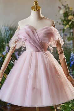 Pink Tulle Off the Shoulder Short Prom Dresses with Pearls, Off Shoulder Pink Homecoming Dresses WT1529 Prom Dresses With Pearls, Light Pink Dress Short, Grey Prom Dress Long, Dresses With Pearls, Brown Prom Dresses, Off The Shoulder Prom Dress, Yellow Homecoming Dresses, Pink Homecoming Dresses, Orange Prom Dresses