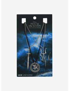 a set of three necklaces with two swords