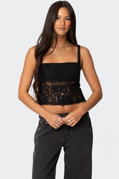 Gwyn Mixed Lace Top – edikted Black Going Out Tops, Italian Costume, Lacey Tops, Lace Strapless, Swimwear Dress, Black Lace Tops, Strapless Tops, Freshman Year, Going Out Tops