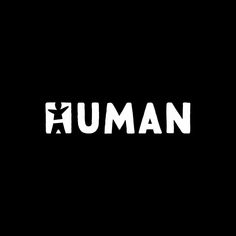 the word human written in white on a black background