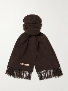 Acne Studios' iconic fringed scarf is practically an essential of the cool winter wardrobe. It has been knitted in Italy from certified wool and detailed with the house's logo tab. Designer Wool Scarves For Fall, Designer Wool Scarves For Winter, Cool Winter Wardrobe, Scarf For Men, Plain Scarves, Cool Winter, Acne Shop, Summer Sunglasses, Luxury Sneakers