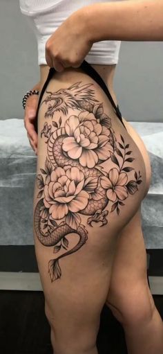 Hip Thigh Tattoos, Hip Tattoos, Hip Tattoos Women, Leg Tattoos Women, Dope Tattoos For Women, Stylist Tattoos, Thigh Tattoos, Thigh Tattoos Women, Cute Tattoos For Women