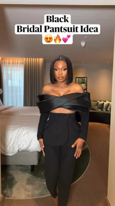 Melanin And Mimosas Brunch, Black Bridal Pantsuit, Birthday Glam Outfit Classy, 2023 Classy Outfits, Classy Outfits For Wedding Guest, Wedding Guest Looks Black Women, Wedding Guest Classy Outfit, Black Women Cocktail Attire, Birthday Pantsuit Outfit