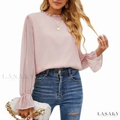 Lasaky - Two-layered Long-sleeved Chiffon Top in Solid Colors with a Sweet and Elegant Touch Long Sleeves Pattern, Women Chiffon Blouse, Sleeve Stencil, Sleeves Women, Chiffon Blouses, Princess Sleeves, Layered Long Sleeve, Layered Shirts, Casual Long Sleeve Shirts