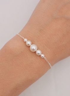 Pretty Jewelry Pearl White Sterling Silver Bracelet With Round Beads, Sterling Silver Bracelets With Pearl Drop And Round Beads, Pearl Drop Sterling Silver Bracelet With Round Beads, Sterling Silver Bracelets With Pearl Chain, Silver Sterling Bracelets With Pearl Chain, Sterling Silver Bracelet With Pearl Chain, Silver Sterling Silver Bracelet With Pearl Chain, Elegant Pearl Bracelet With Silver Beads As A Gift, White Sterling Silver Bracelets For Bridesmaids