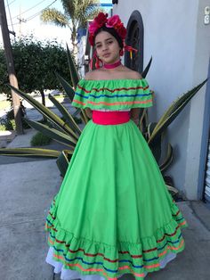 1 Mexican Dress TWO PIECE GREEN one size fit most TEEN AND WOMANS SIZES Two piece mexican dress 1 Mexican Dress one size fit most TEEN AND WOMANS SIZES 24 x 24 inches arm pit to arm pit 23 inches long Blouse 35 Inches long Skirt Belt not included Rebozo not included Measurements 90CM Traditional Mexican Dress Jalisco, Fitted Green Hippie Dresses, Traditional Green Dresses With Ruffles, Green Hippie Dress With Short Sleeves, Green Cotton Peasant Dress, Green Short Sleeve Dress For Festivals, Green Summer Dress For Fiesta, Spring Fiesta Green Dress, Green Spring Fiesta Dress