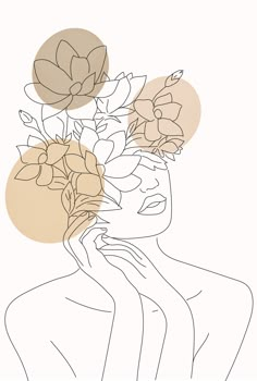 a drawing of a woman with flowers on her head and hands in front of her face