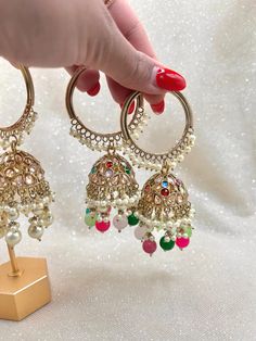 Colorful/gold jhumka Earrings / Bridesmaids Earrings - Etsy Gold Jhumka, Jhumka Designs, Gold Jhumka Earrings, Bridesmaids Earrings, Pakistani Jewelry, Jhumka Earrings, Wedding Jewelry Sets, Bridesmaid Earrings, Earrings Etsy