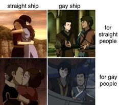 four different pictures with the same person hugging each other and texting that says straight ship, gay ship, for straight people for gay people