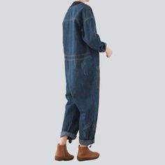 Introducing our dark wash. baggy denim overalls from the 2023 Autumn Collection ââ‚?the perfect mix of street style and sophistication!Why You Need It In Your WardrobeThese overalls are designed to embody the spirit of rebellion. being the ultimate balance between contemporary fashion and nostalgic street style. Crafted with a distinctive distressed pattern and baggy fit. they'll bring an edgy and effortless look to your wardrobe.Distinctive Features: Street Style: Inspired by the iconic street Jumpsuit For Ladies, Womens Denim Jumpsuit, Jean Jumpsuit, Baggy Jumpsuit, Denim Clothes, Jumper Designs, Denim Jumper, Denim Clothing, Baggy Denim