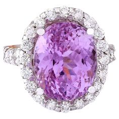 Luxury Purple Kunzite Rings, Kunzite Ring, 14k White Gold Diamond Ring, Gold Diamond Ring, White Gold Diamond Rings, Lovely Ring, Jewelry Ring Box, 14k White Gold Ring, Oval Stone