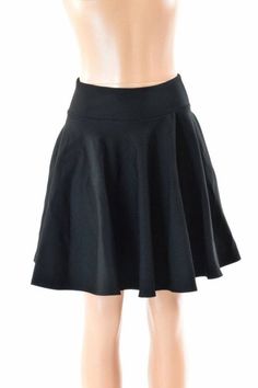 19" Black Zen Soft Knit Skater Skirt Full Circle Stretchy Plush -152477 Solid Color Mini Length Elastane Skirt, Stretch Elastane Lined Mini Skirt, Spring Skirt With Wide Waistband And Stretch, Stretch Elastane Mini Skirt With Lining, Spring Stretch Skirt With Wide Waistband, Elastane Mini Length Skort, Casual Stretch Pleated Skirt, Stretch Mini Skort, Fitted Solid Color Flared Skirt