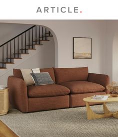 a living room scene with focus on the couch