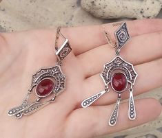 Armenian jewelry. Garnet gemstone. Dangle Earrings long. Taraz armenian women. Gifts for lady. Boho red jewelry. Jewelry bohemian. SILVER 925 Ethnic.  FREE shipping Worldwide (tracked)Ring: Please message me you ring`s sizeWeight: 7 gramsEarrings:Weight approx. 12 gramsLength: from the highest part of earrings till the bottom about 5 cm=2 inchShipping time:Europe 3 weeks.USA and other countries 3 weeksI don`t accept returns and  exchanges.Request a cancellation within: 1 hour of purchase.FREE sh Armenian Women, Aztec Jewelry, Earrings Long Silver, Armenian Jewelry, Jewellery Women, Garnet Ring Silver, Long Silver Earrings, Amethyst Set, Red Jewelry