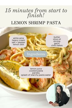 the recipe for lemon shrimp pasta is shown in this post - it - yourself photo