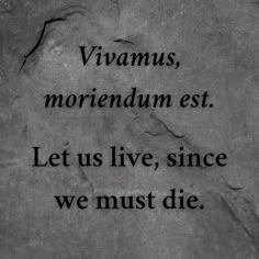 a stone with the words virams, morrendum est let us live, since we must die