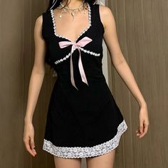 Voguable  Coquette Floral Lace Patchwork A-line Mini Dress Princess Square Collar Bow Decorate Sundress for Holiday Party Y2K voguable Black Coquette Dress, Mini Dress Princess, Bow Dresses, Black Coquette, Coquette Dress, Bow Mini Dress, Coquette Floral, Vintage Boho Dress, Fairy Dresses